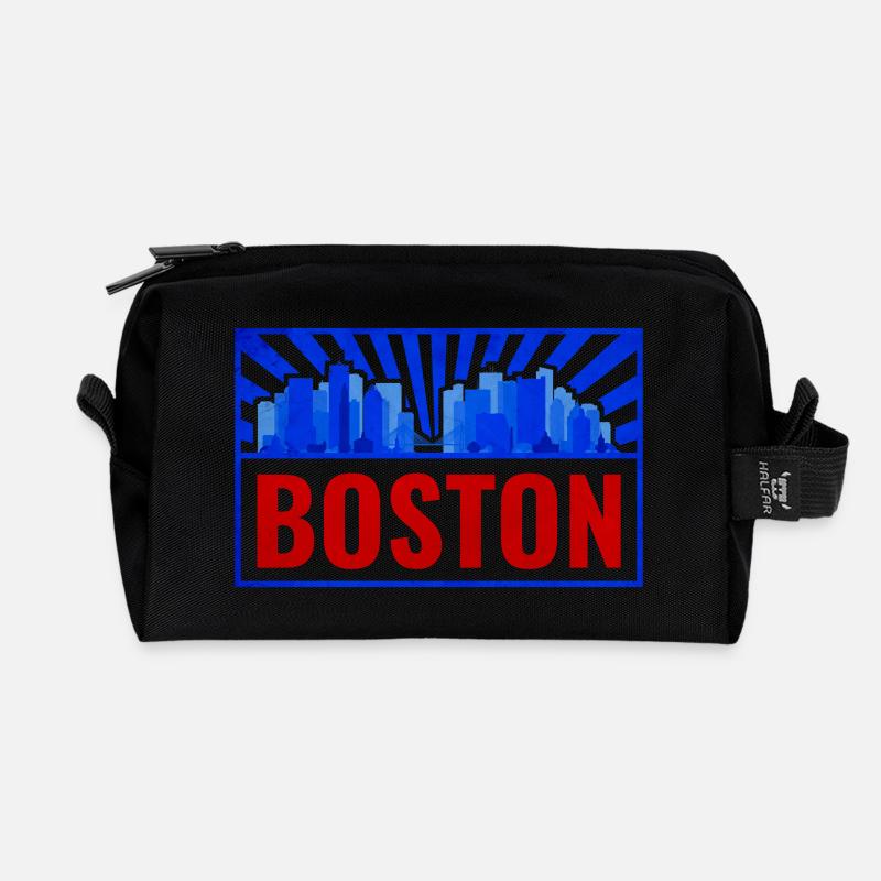 Boston Skyline Retro Rot Blau - Recycelte Kulturtasche - Schwarz