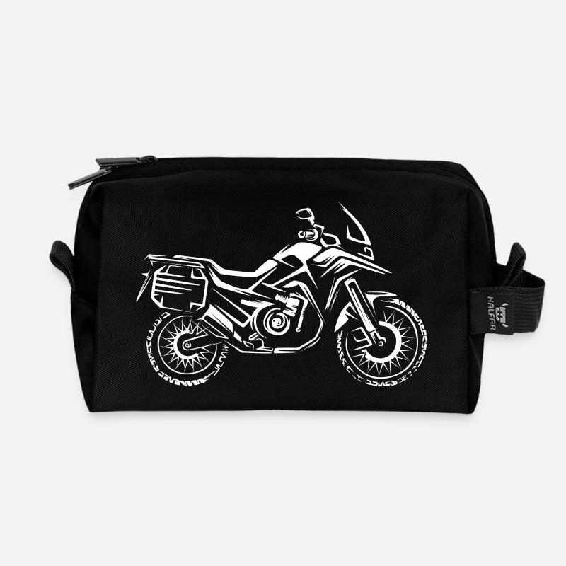 Reise Enduro Motorrad - Biker Tour Symbol - Recycelte Kulturtasche - Schwarz