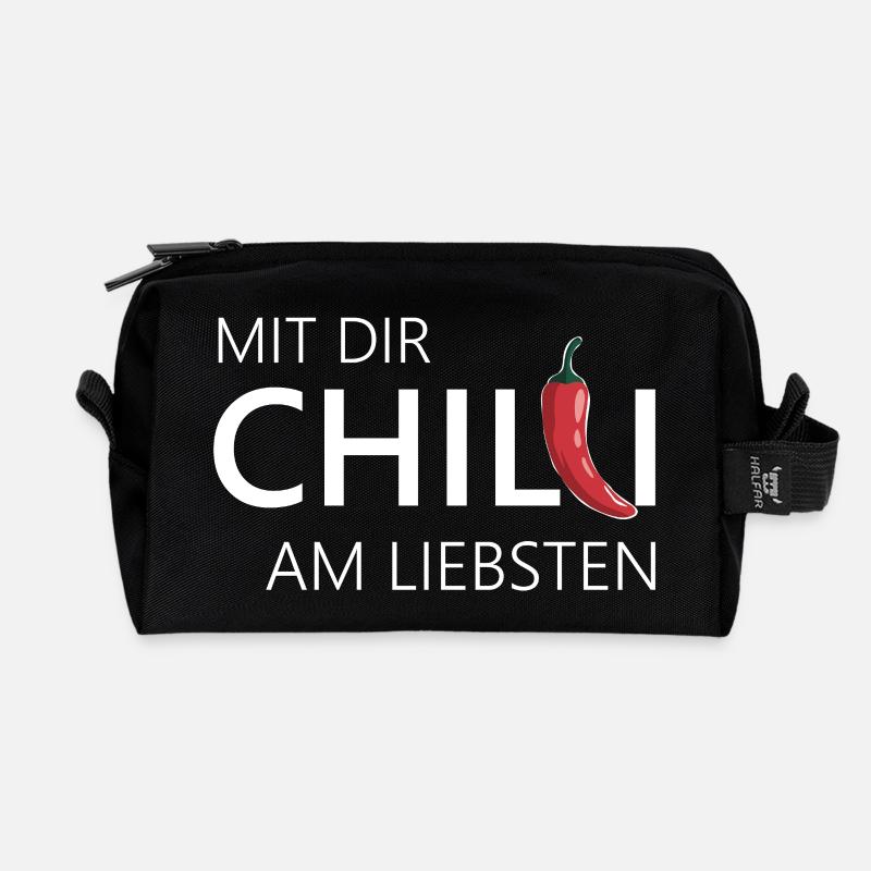mit dir chilli am liebsten chili chillen - Recycelte Kulturtasche - Schwarz