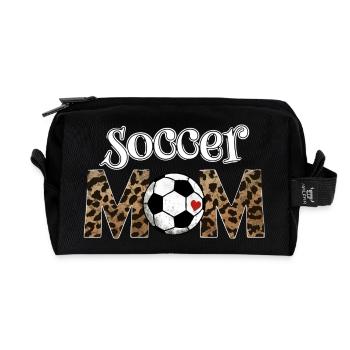 Women's Leopard Soccer MOM Shirt - Recycled Toiletry Zip Bag - black - Front