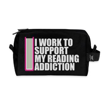 I Work To Support My Reading Addiction Books Logo - Recycled Toiletry Zip Bag - black - Front