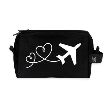 Avion avec des cœurs (les couleurs peuvent être changées) - Trousse de toilette en tissu recyclé - noir - Devant