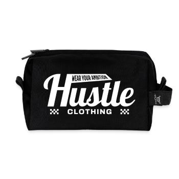 Vintage Hustle Clothing Hoodie – Streetwear Badge  - Recycelte Kulturtasche - Schwarz - Vorne