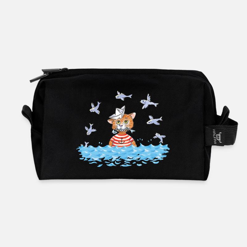 Fisch Katze - Recycelte Kulturtasche - Schwarz