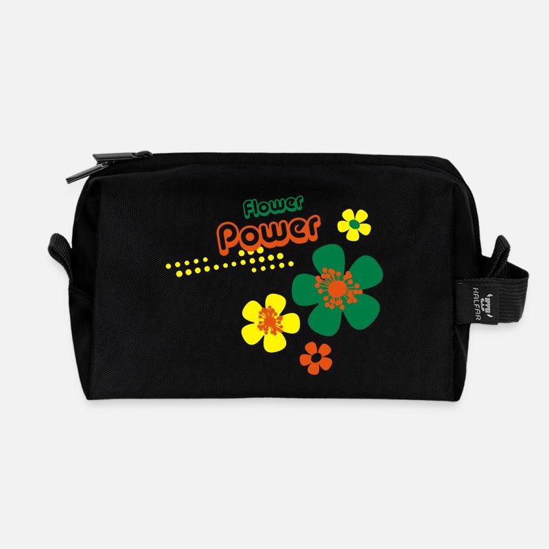 Flower Power - Recycelte Kulturtasche - Schwarz