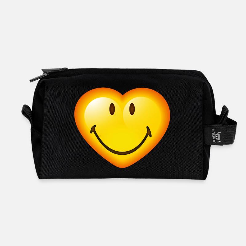 Smiley Glossy Heart - Recycled Toiletry Zip Bag - black