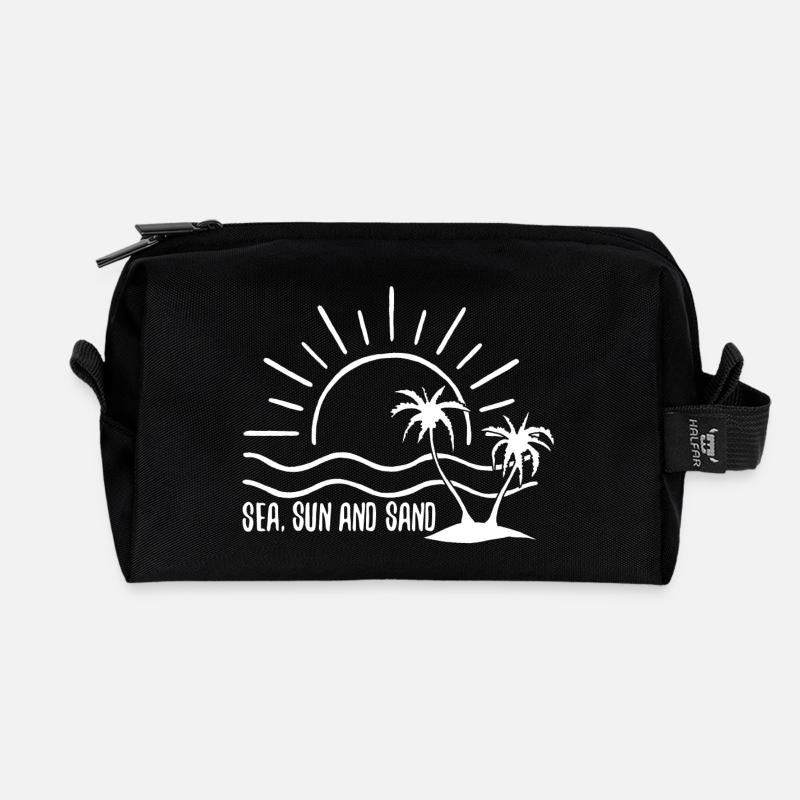 Mer, soleil et sable (blanc) - Trousse de toilette en tissu recyclé - noir