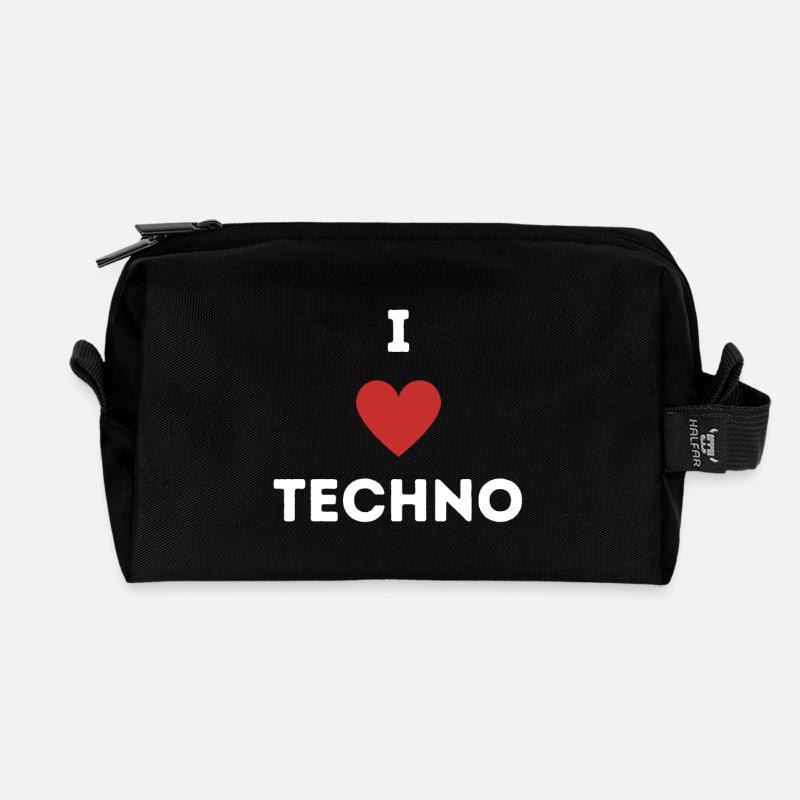 LOVE TECHNO – Techno Shirt Geschenk Raver - Recycelte Kulturtasche - Schwarz