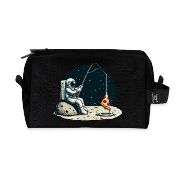 Astronaut Pizza Fishing Moon Space - Recycled Toiletry Zip Bag - black - Front