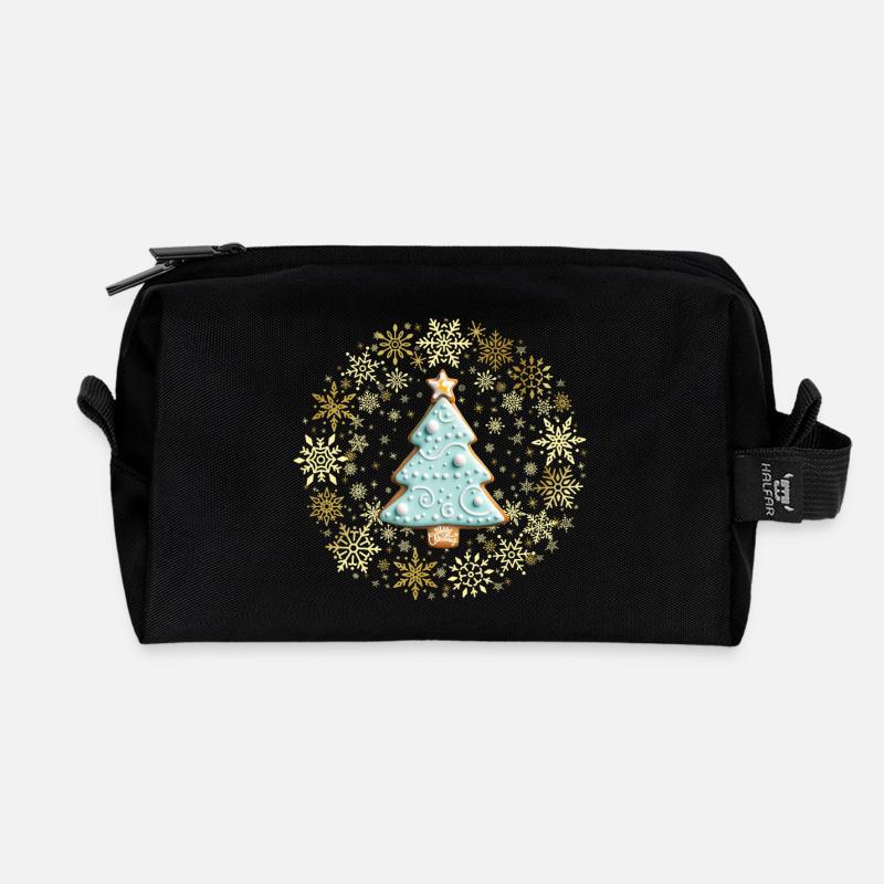 Lebkuchenplätzchen, Weihnachtsbaum Gingerbread - Recycelte Kulturtasche - Schwarz