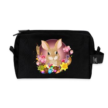 Easter Wreath & Easter Eggs with Rabbit as Easter Bunny - Recycled Toiletry Zip Bag - black - Front