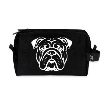 Dog Bulldog Portrait Head Silhouette - Recycled Toiletry Zip Bag - black - Front