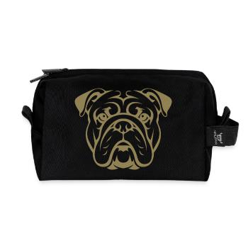 Dog Bulldog Portrait Head Silhouette Minimalist - Recycled Toiletry Zip Bag - black - Front