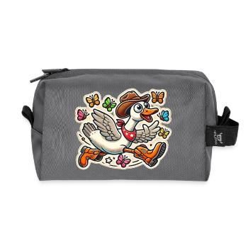 Silly Goose in a cowboy hat and boots - Recycled Toiletry Zip Bag - anthracite - Front