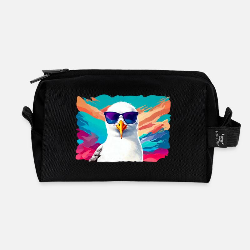 Lustige Möwe mit Sonnenbrille - Recycelte Kulturtasche - Schwarz