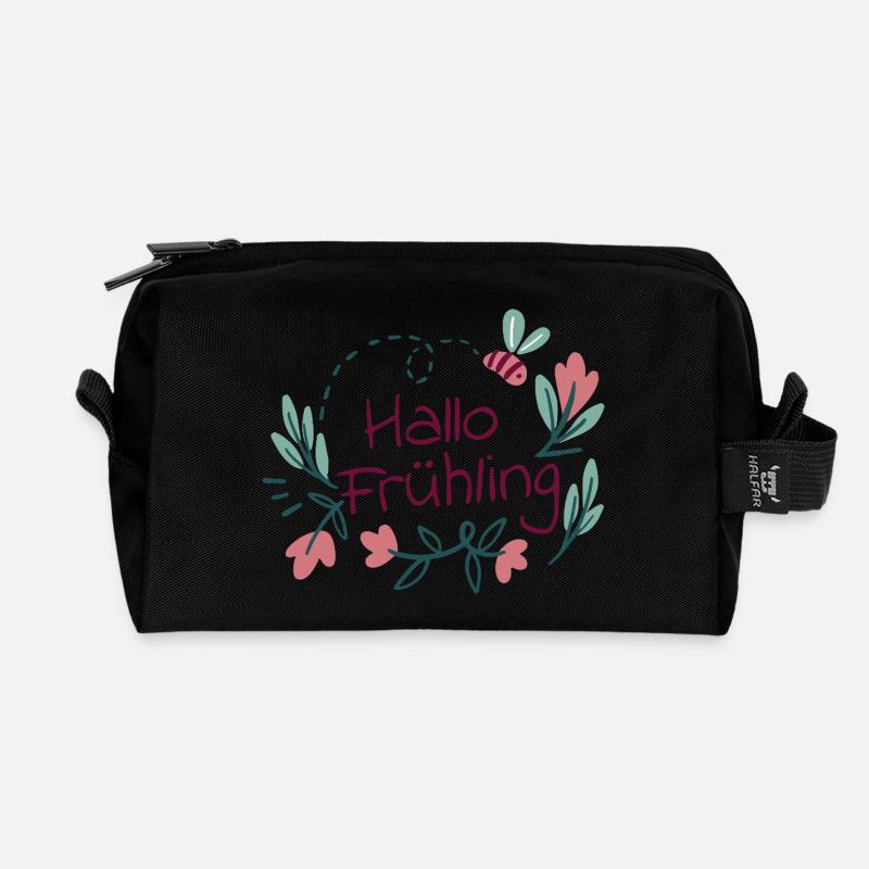 Hallo Frühling Blütenkranz mit Biene - Recycelte Kulturtasche - Schwarz
