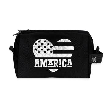 Amerika Flagge Herz Weiß - Recycelte Kulturtasche - Schwarz - Vorne