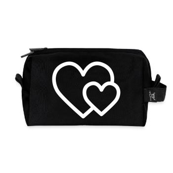 Petit cœur devant un grand cœur - Trousse de toilette en tissu recyclé - noir - Devant