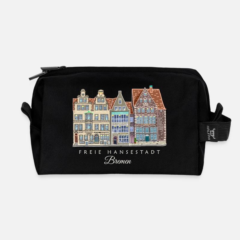 Freie Hansestadt Bremen - Häuserzeile Zeichnung - Recycelte Kulturtasche - Schwarz