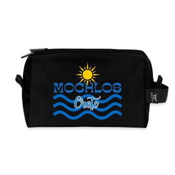 Logo du soleil et des vagues de mer de Crète à Mochlos - Trousse de toilette en tissu recyclé - noir - Devant