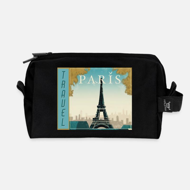 Paris Travel Retro Reiseposter - Recycelte Kulturtasche - Schwarz