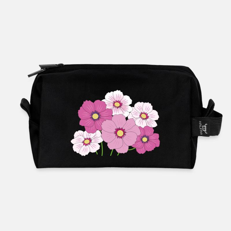 Blumen - Recycelte Kulturtasche - Schwarz