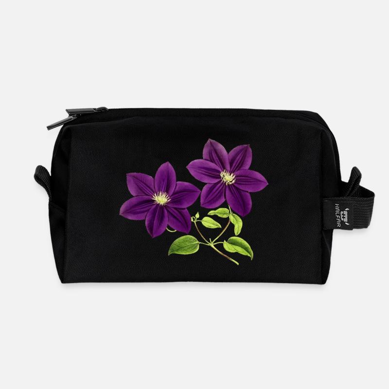 Lila Blumen - Recycelte Kulturtasche - Schwarz