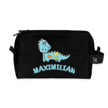 Dinosaurier lustig Kind Maximilian Geschenk Geburt - Recycelte Kulturtasche - Schwarz - Vorne