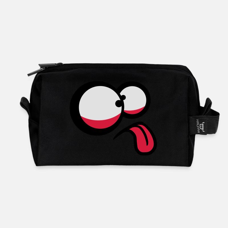 Crazy Comic Face - Recycled Toiletry Zip Bag - black