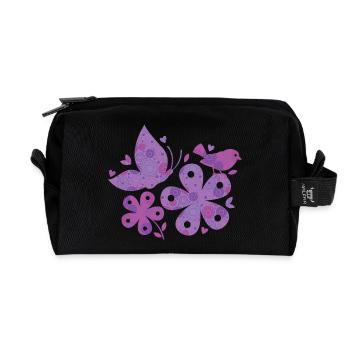 blumen muster - Recycelte Kulturtasche - Schwarz - Vorne