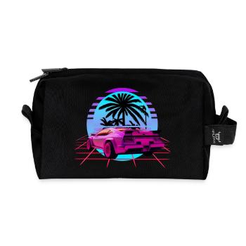 Retro Wave Sport Auto Vaporwave Sunset - Recycelte Kulturtasche - Schwarz - Vorne