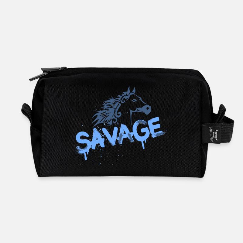 Conception de graffiti de cheval sauvage - Trousse de toilette en tissu recyclé - noir