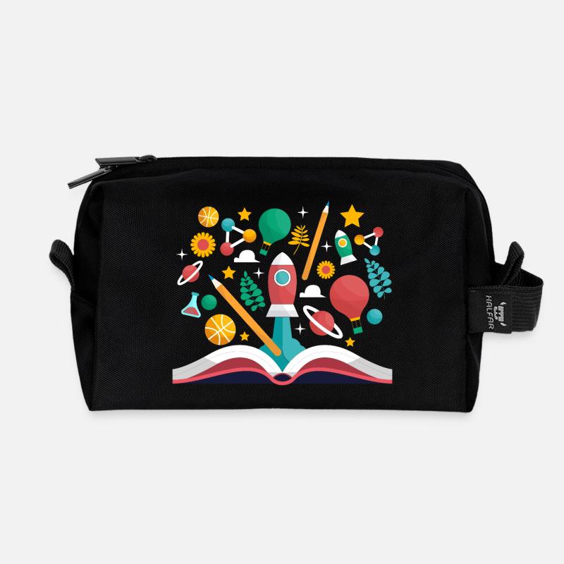 Open Book with School Objects, Learning and Educat - Recycled Toiletry Zip Bag - black