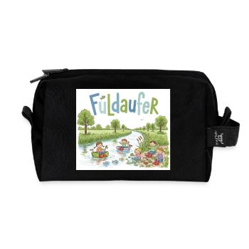 Fuldaufer: Fluss-Abenteuer ! - Recycelte Kulturtasche - Schwarz - Vorne