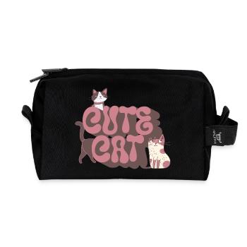 cute cat - Recycled Toiletry Zip Bag - black - Front