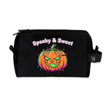 Spooky & Sweet Neon Kürbis - Recycelte Kulturtasche - Schwarz - Vorne