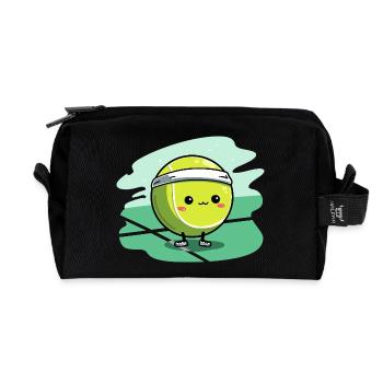 Kawaii Tennisball auf Court - Recycelte Kulturtasche - Schwarz - Vorne