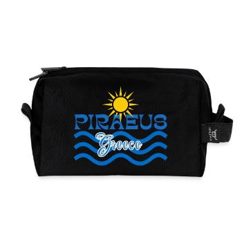 Piraeus Griechenland Sonne & Meereswellen - Recycelte Kulturtasche - Schwarz - Vorne