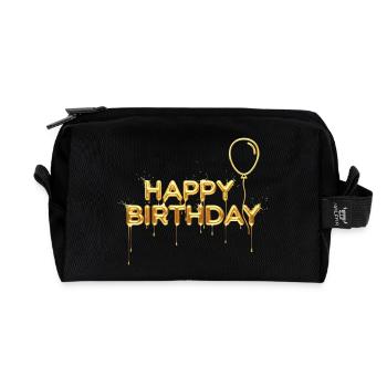 Happy Birthday Liquid Gold - Edler Geburtstag - Recycelte Kulturtasche - Schwarz - Vorne