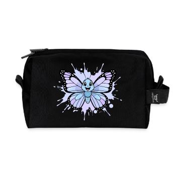 Blue Butterfly Splash Art - Recycled Toiletry Zip Bag - black - Front