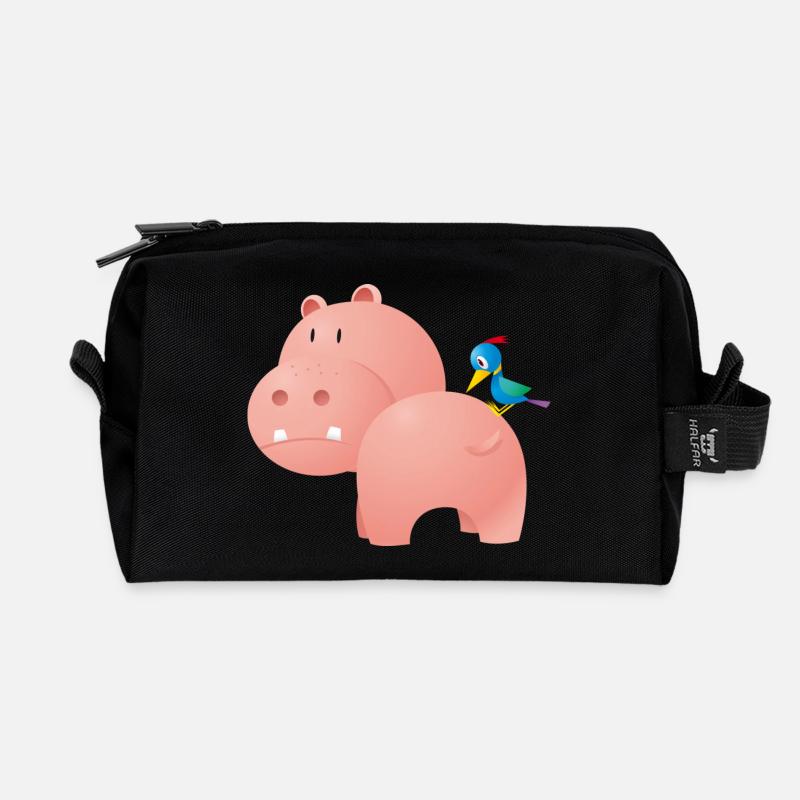 Hippo and Bird - Recycled Toiletry Zip Bag - black