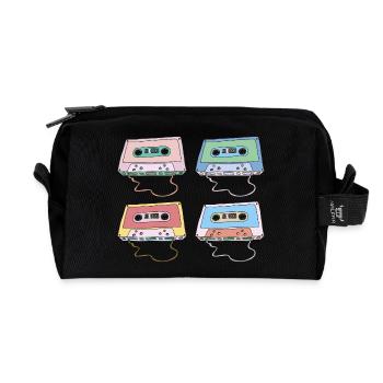 Cassette Compact Cassette Magnétique Bande rétro - Trousse de toilette en tissu recyclé - noir - Devant
