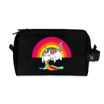 Puking unicorn rainbow - Recycled Toiletry Zip Bag - black - Front