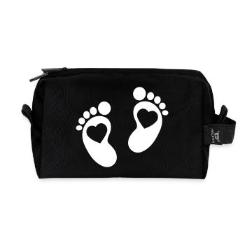 Baby - Fußabdruck - Herz - Recycelte Kulturtasche - Schwarz - Vorne