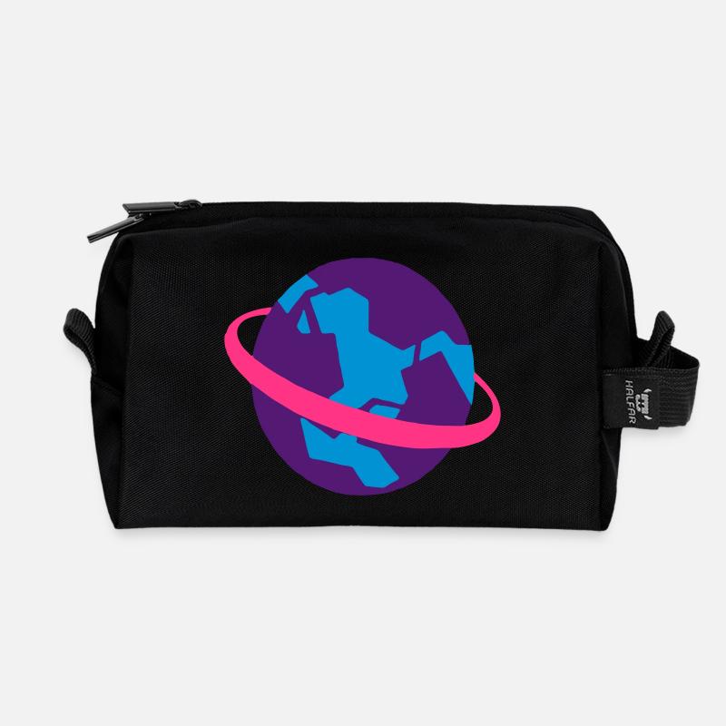 Cartoon Alien Planet - Recycled Toiletry Zip Bag - black