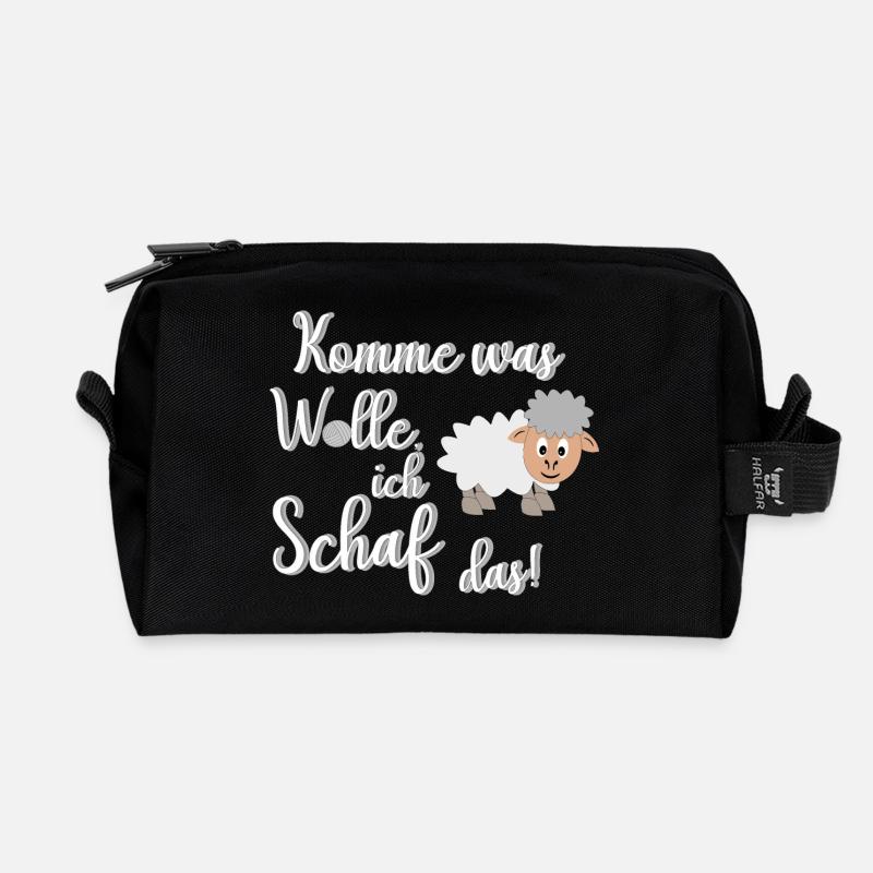 Ich schaffe das, ich Schaf das lustiges Motiv - Recycelte Kulturtasche - Schwarz