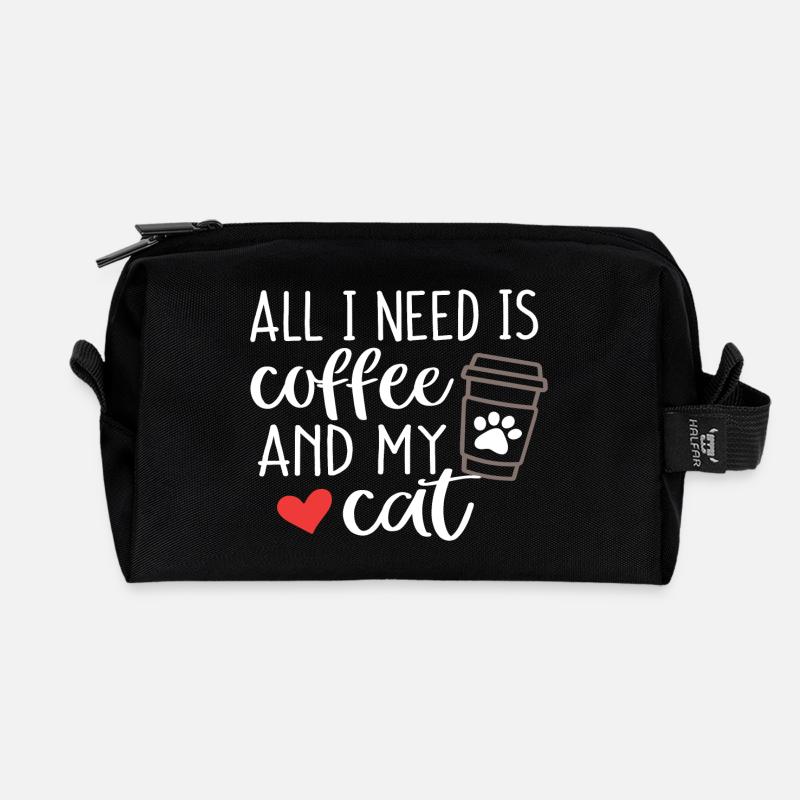Alles, was ich brauche, ist Kaffee und meine Katze - Recycelte Kulturtasche - Schwarz