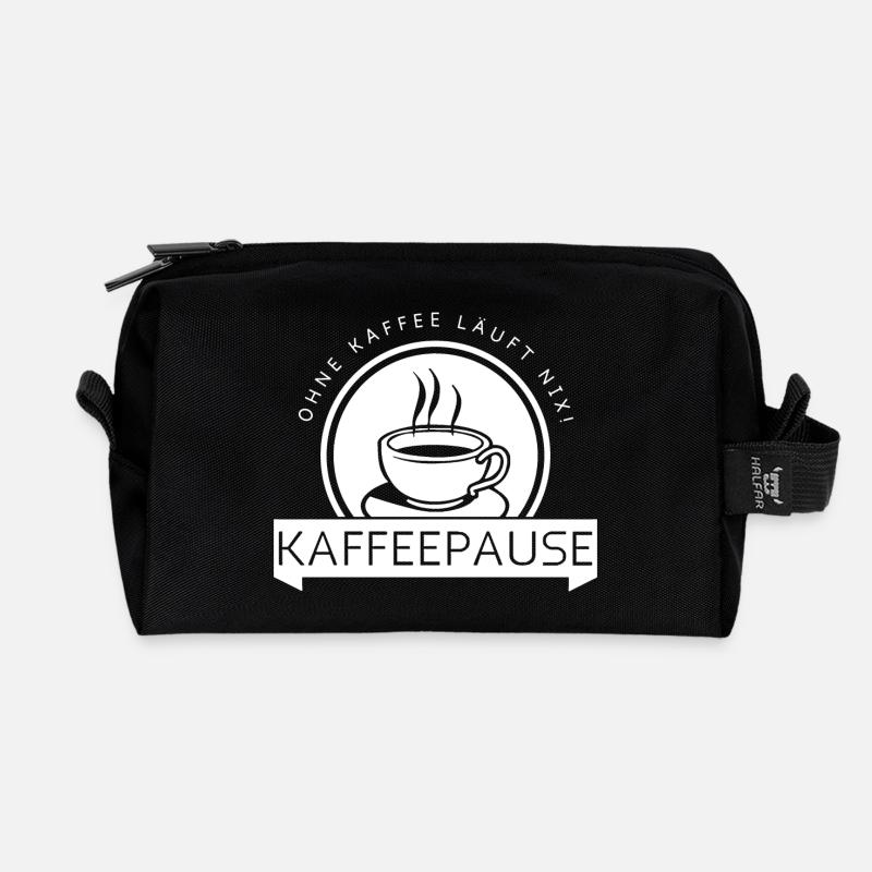 Kaffeepause - weiß - Recycelte Kulturtasche - Schwarz