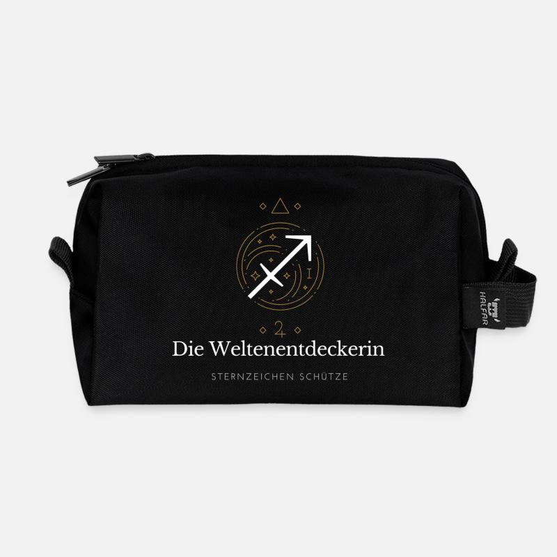 Weltenentdeckerin Sternzeichen - Recycelte Kulturtasche - Schwarz