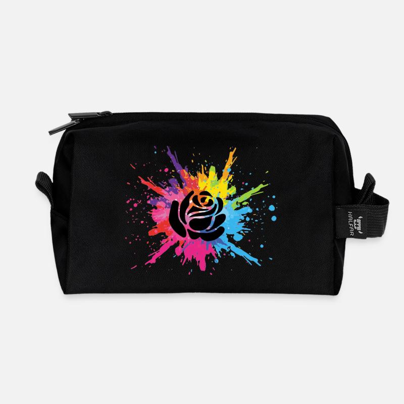 Schwarze Blume und mehrfarbige Explosion - Recycelte Kulturtasche - Schwarz